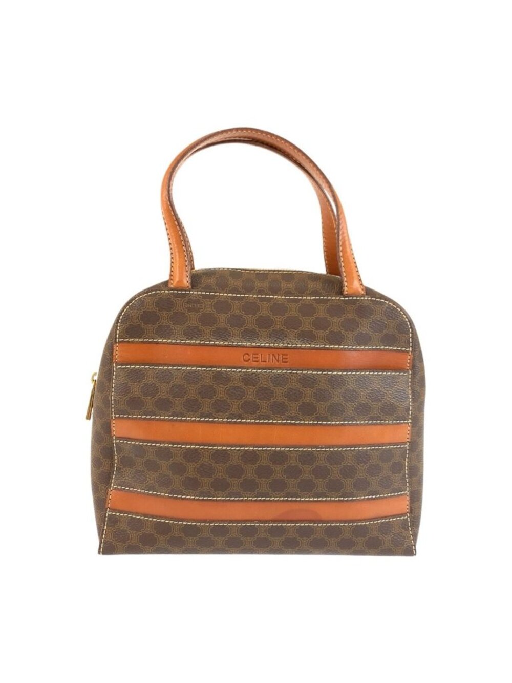 Celine Vintage Macadam Brown Gold Leather Handbag
